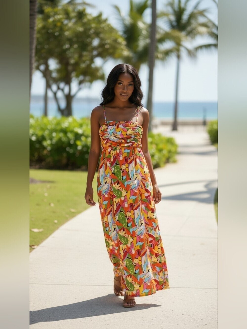 Free Assembly Floral Ruched Maxi Dress Adjustable Straps Plus Size 3X/22